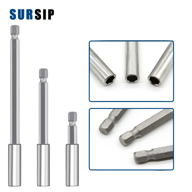 High Quality Magnetic Extension Bit Set Extensions Quick Change 1/4" 6.35mm Hex Rod Shank Long Handle 60 100 150 mm