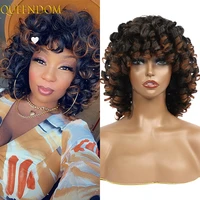 ombre brown short kinky curly womens wig 12orange afro curly bob wig with bangs synthetic natural deep curls hair wig cosplay