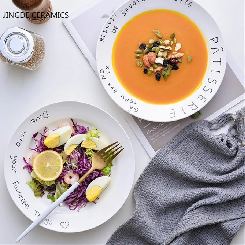 

Nordic Style Ceramic Pasta Plate Round Dish Tableware Western Cuisine Main Course Plates Breakfast Dinner Plate Kitchen Supplies