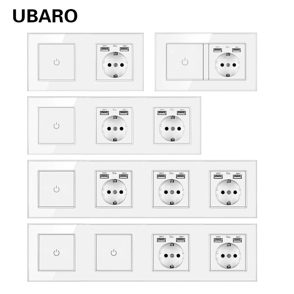 Сенсорный переключатель UBARO стандарт ЕС панель из закаленного стекла настенный