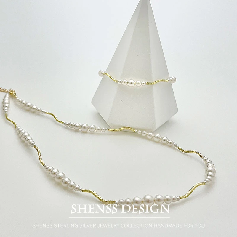 Короткое ожерелье-браслет с имитацией жемчуга и медным покрытием из 14-каратного