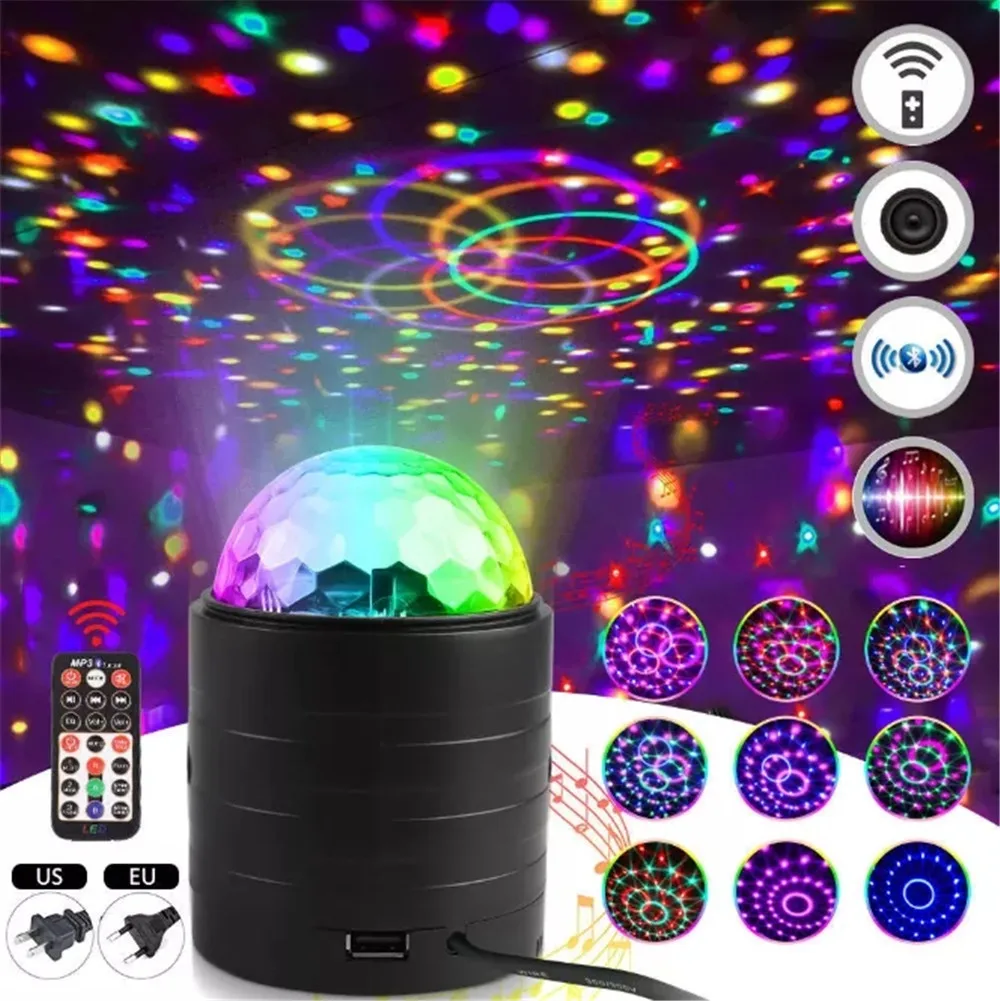 USB Portable Rotating Lights Sound Activated  6 Color LED Strobe Light Disco Club DJ Ball Party Light With Remote Control