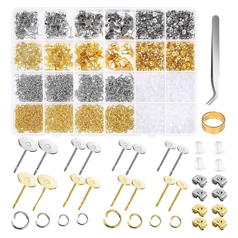 

2303Pcs Earring Making Kit Earring Making Supplies Kit Including Earring Post Backs and Jump Rings for Jewelry Making