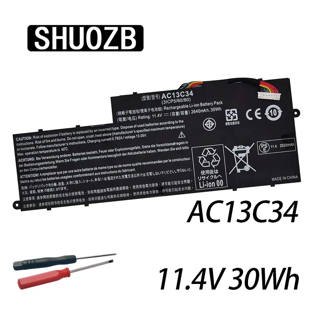 

SHUOZB 11.4V 30Wh AC13C34 Laptop Battery For Acer Aspire V5-122P V5-132 E3-111 E3-112 ES1-111M MS237 KT.00303.005 31CP5/60/80