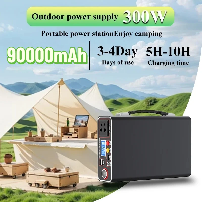 Фото Портативная солнечная электростанция 220В 300Вт с аккумулятором LiFePO4 90000 мАч, аварийный мобильный источник питания для кемпинга на открытом воздухе №2