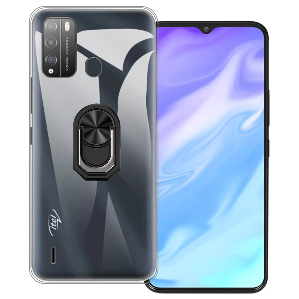 Роскошный противоударный чехол с кольцом-держателем для ITEL S16 Мягкий Силиконовый