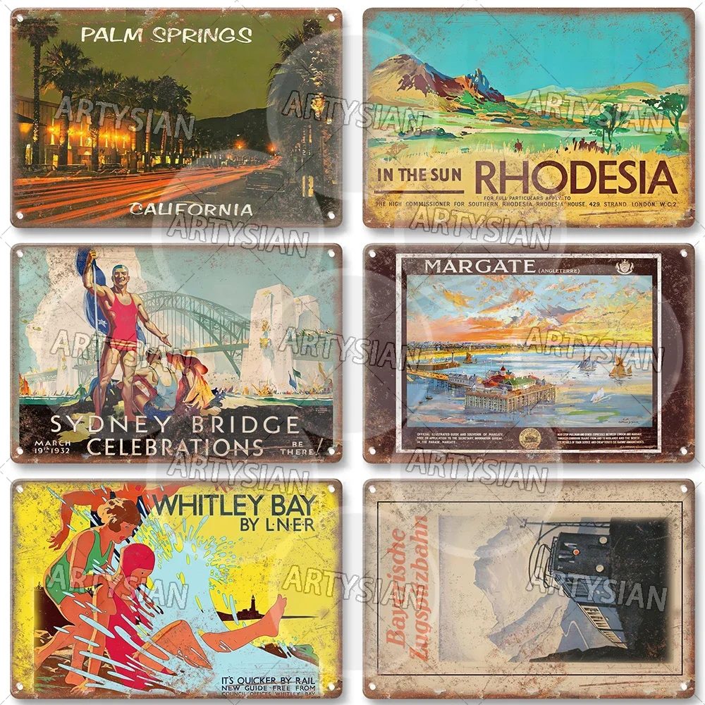 Металлический знак путешествия Australia Bridlington Cruden Bay Edinburgh London Felixstowe Margate Mallorca Pola
