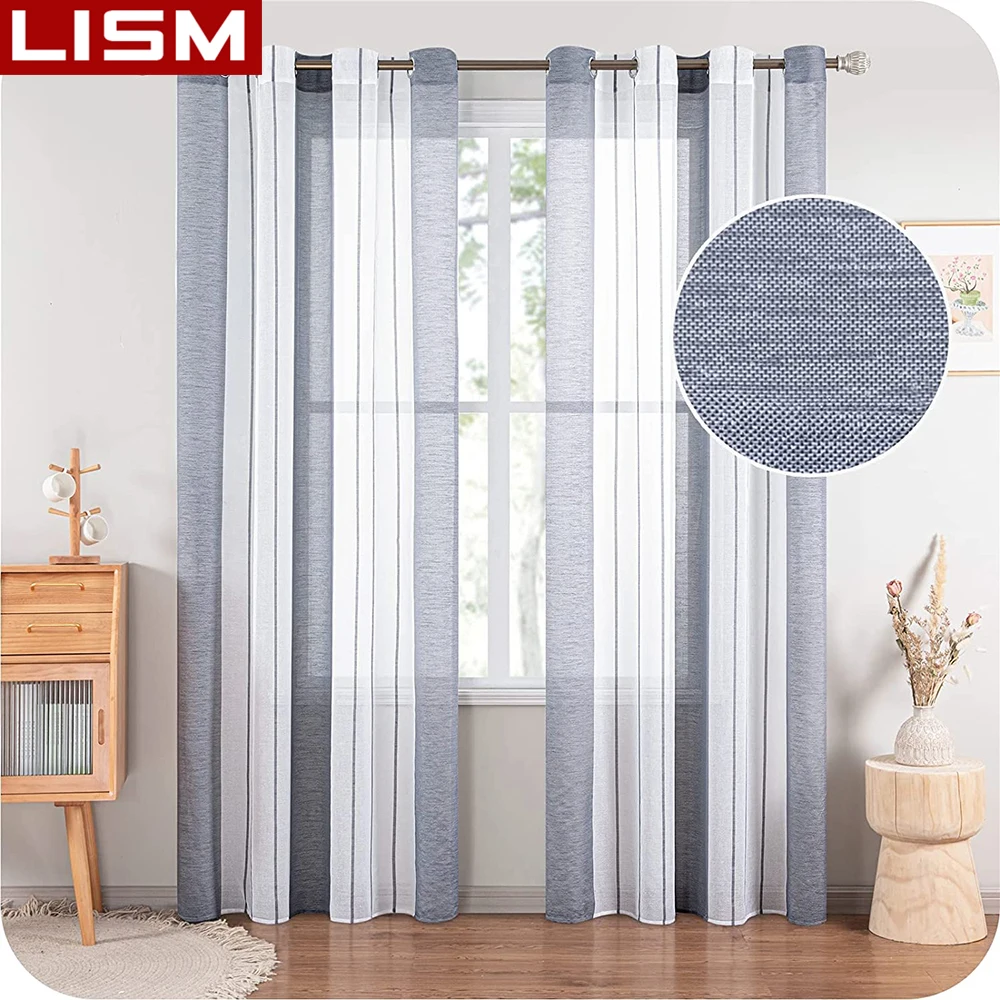 

LISM Modern Living Room Modern Voile Curtains Gray Stripes Window Decor Bedroom Girl Kitchen Bay Window Treatment Blinds Drapes