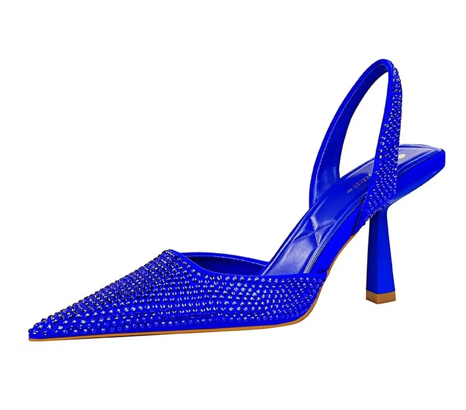 Купи 2022 Rhinestones Satin Women Pumps Slippers Elegant Pointed Toe High Heels Lady Mules Sildes Summer Fashion Party Prom Shoes за 436 рублей в магазине AliExpress