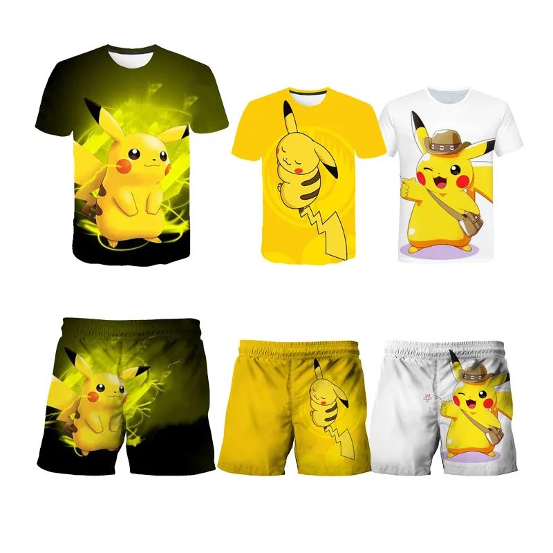 

2022 New Summer 3D T Shirt Baby Boy Kid Short pants Pokemon Funny Lovely Fashion O-Neck Anime Pokemon Short and T shirt Pokemon