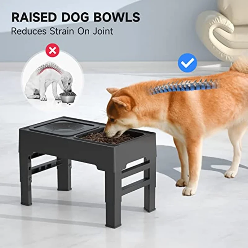 Elevated Dog Bowl, Adjustable Raised Dog Bowl with Slow Feeder Dog Bowl and Dog Water Bowl Non-Spill for Small Medium Large Dogs images - 6