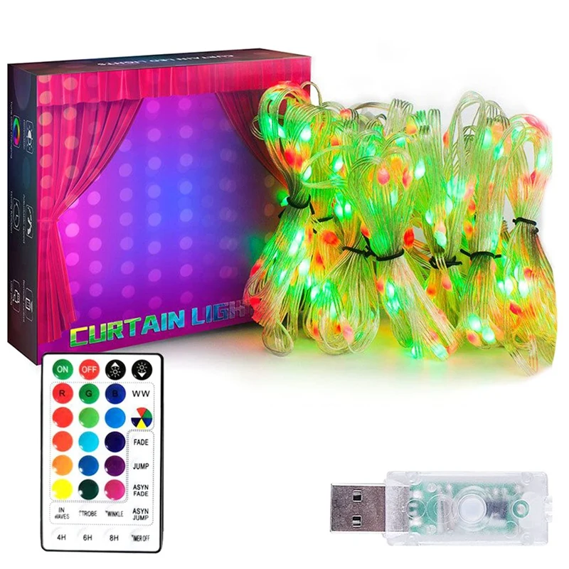 

Curtain String Lights, 3X3 Meters Fairy Lights, Interior Decoration Colored Background Lights, With Remote Control