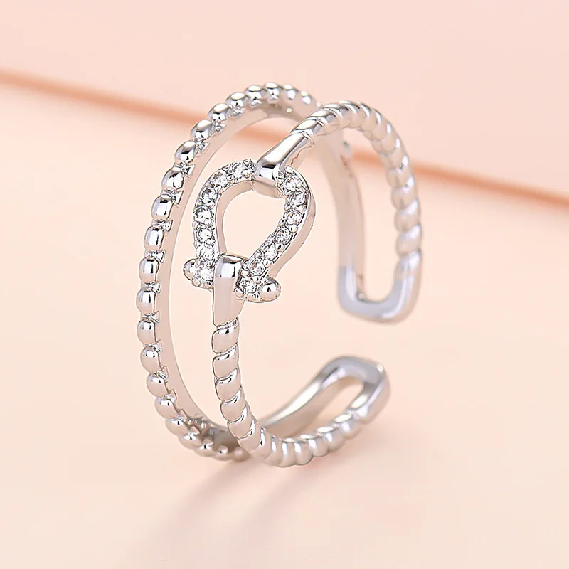 

New 2022 Designer Zircon Horseshoe Ring Gold Plated Double Opening Ring