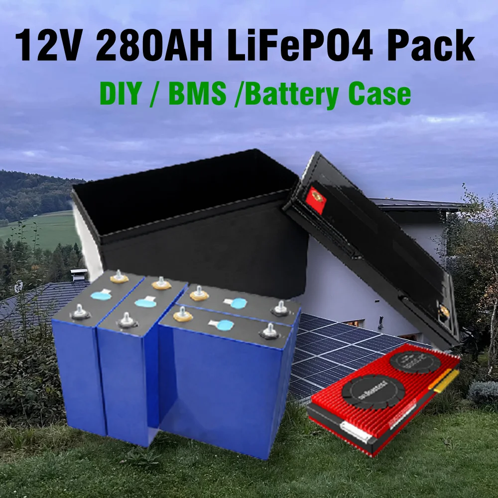 

DIY 280AH LiFePO4 Battery for Solar Energy Storage 12V 3KW Prismatic Rechargeable Batteries Case with Smart BMS 200A with BT
