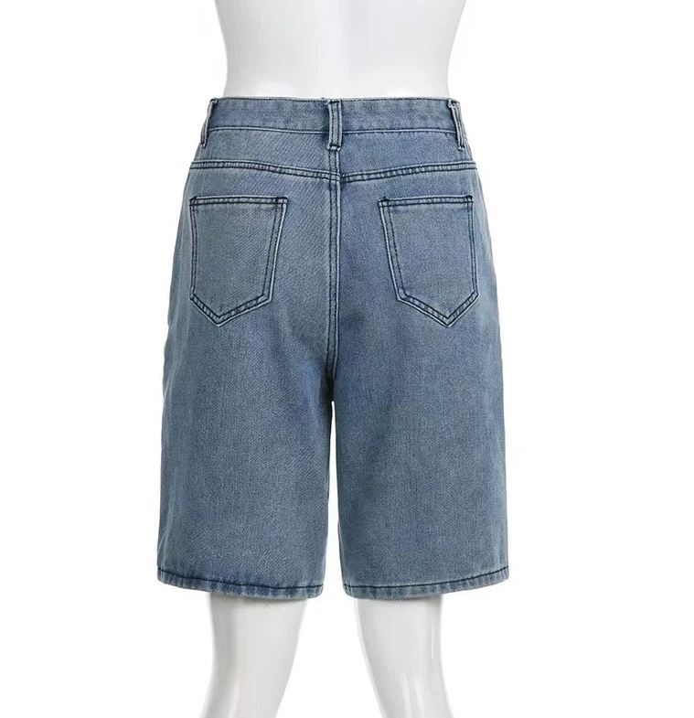 Модные уличные свободные контрастные цветные джинсовые шорты 2024 Осенняя новая