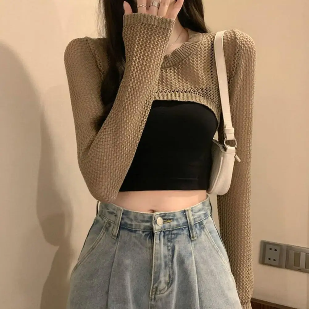 

Women Sun Protection Clothing Sun Protection Hollow Long-sleeved Shirt Women's Anti-uv Knitted Blouse for Summer Autumn Stylish