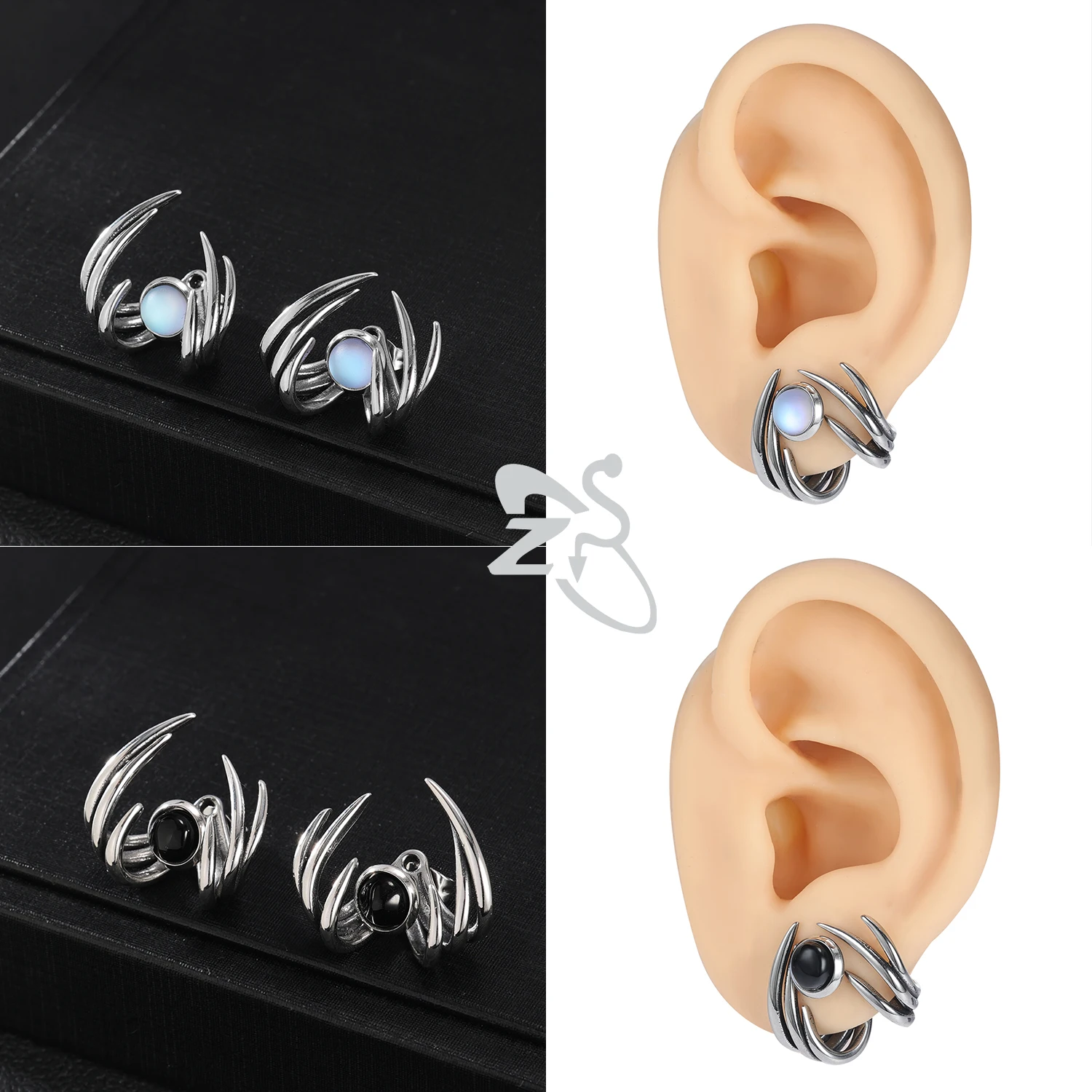 Серьги-гвоздики ZS из нержавеющей стали с драконом для мужчин и женщин готические