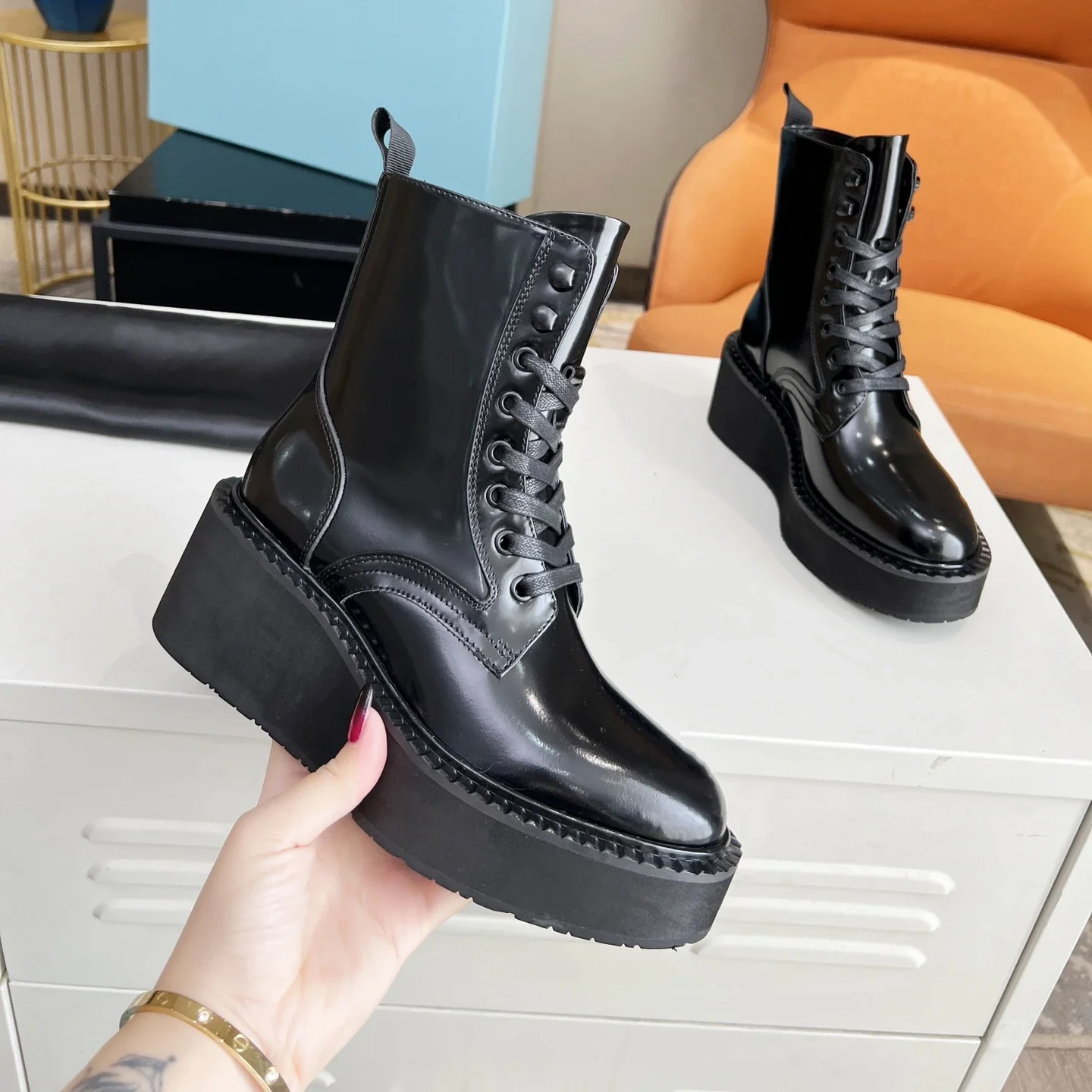 

New Shoes For Women Size35-41 Genuine Leather Wedges Boots High Heels Ankle Boots Designer Shoes British Style Zapatillas Mujer
