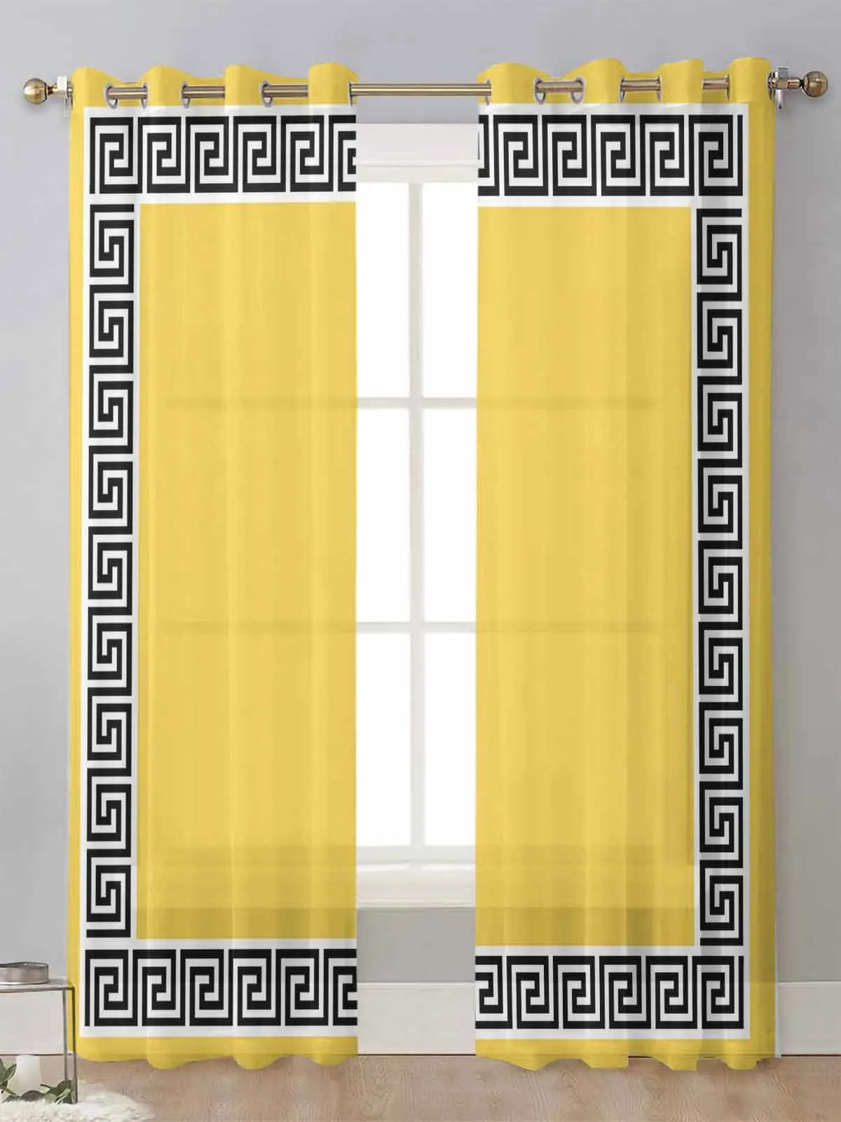 

Yellow Geometric Pattern Sheer Curtains For Living Room Window Transparent Voile Tulle Curtain Cortinas Drapes Home Decor