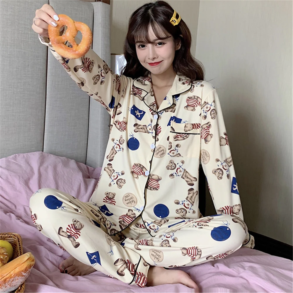 

Пижама, одежда для сна, для женского дома, с длинным рукавом, с рисунком, 2 пижамы для манги