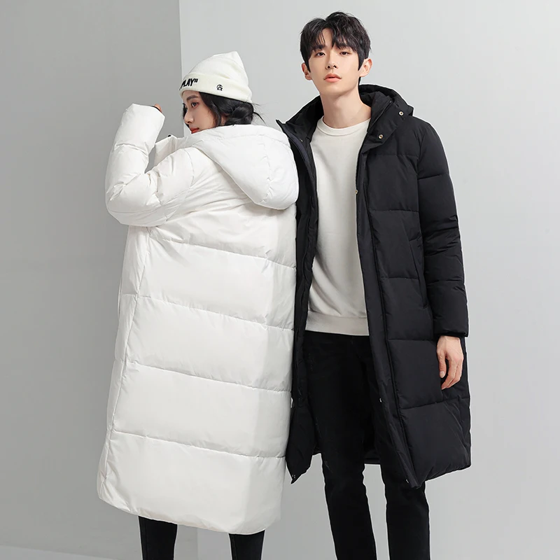 

Winter Men Down Jacket Fashion Long Parka Coat White Duck Down Coat Male Solid Casual Outwear Coats Couple Hooded Overcoats