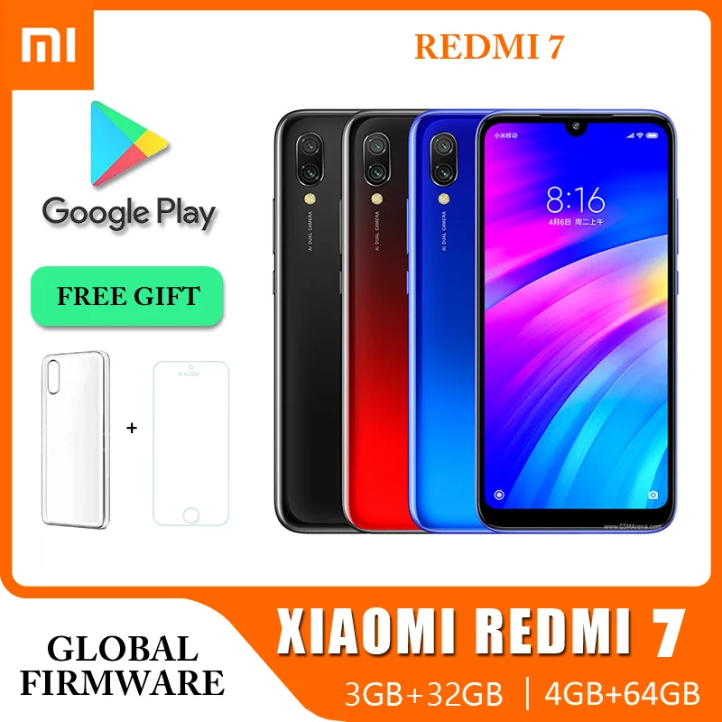 Original Xiaomi Redmi 7 Smartphone 4+64Gb Global ROM Xiaomi Smart Phone Unlocked Android Mobile Phones Redmi 7 Global Version
