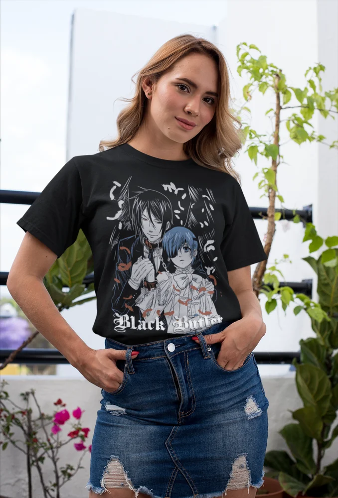 Унисекс черная рубашка дворецкого яркая Kuroshitsuji тобосо Яна