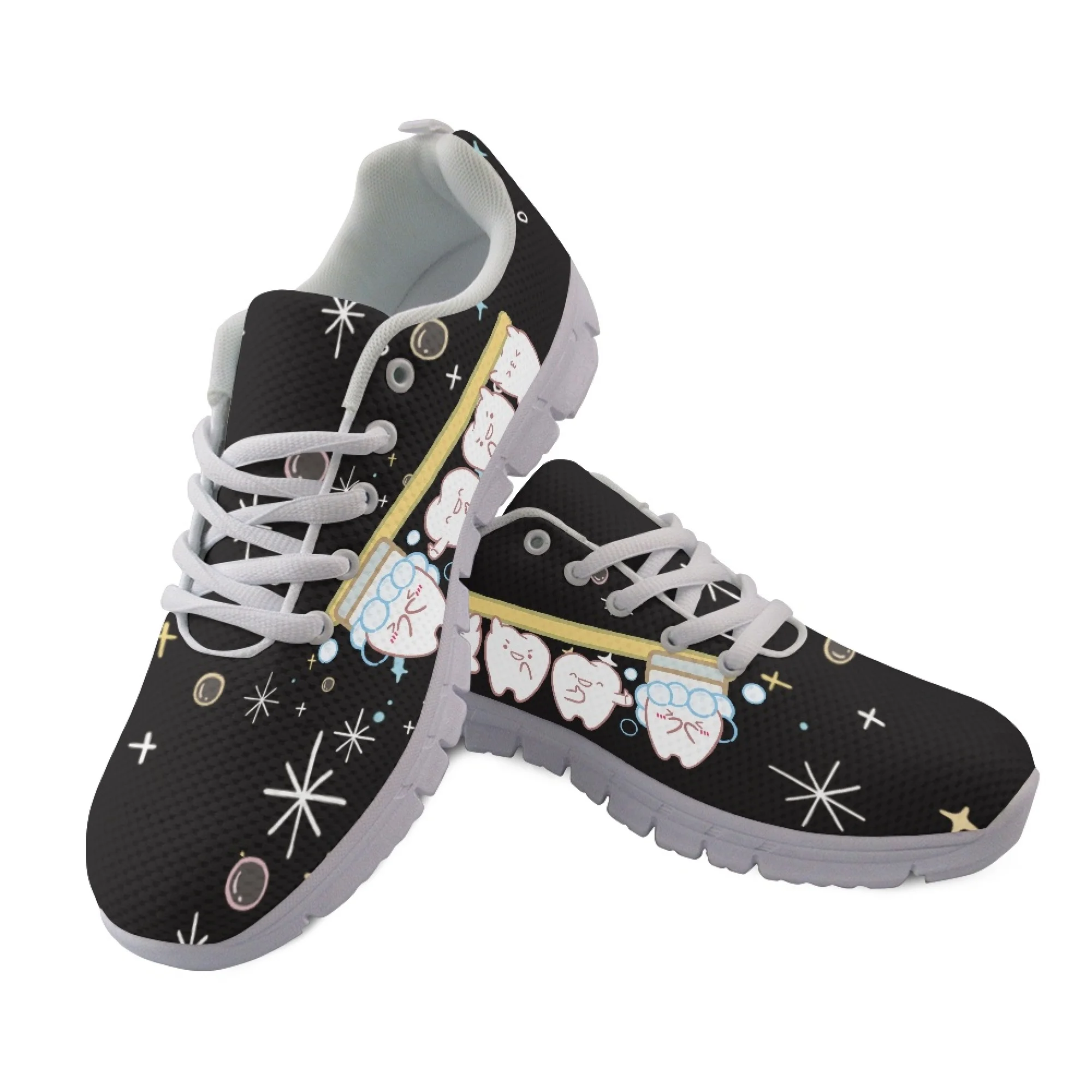 

Весенне-осенние женские кроссовки Yikeluo с забавным рисунком зубного стоматолога, женская обувь, дышащая обувь на плоской подошве со шнуровкой, прогулочная обувь