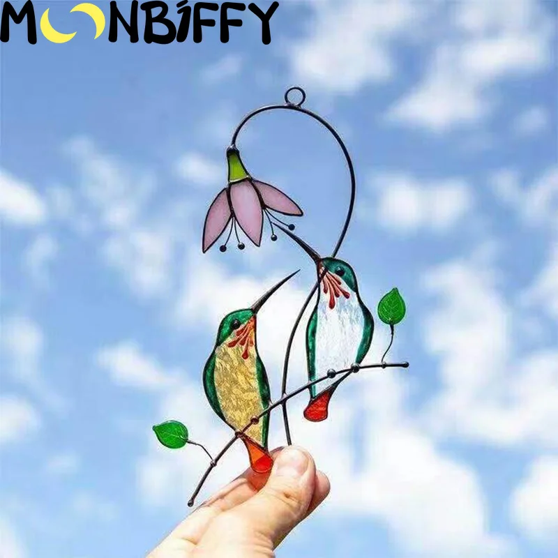 

Металлическое витражное стекло ручной работы для сада, окна, балкона, колибри, двора, домашнее настенное украшение для птицы, украшение для ...