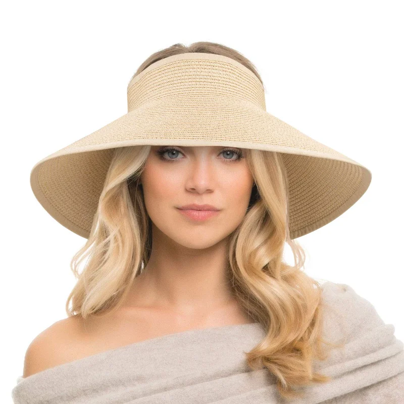 

New Women Roll Up Sun Visor Wide Brim Straw Hat Summer Foldable Packable UV Protection Cap for Beach Travel Bonnet