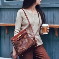 simple casual retro top layer cowhide womens coffee backpack daily outdoor weekend work travel luxury real leather backpack