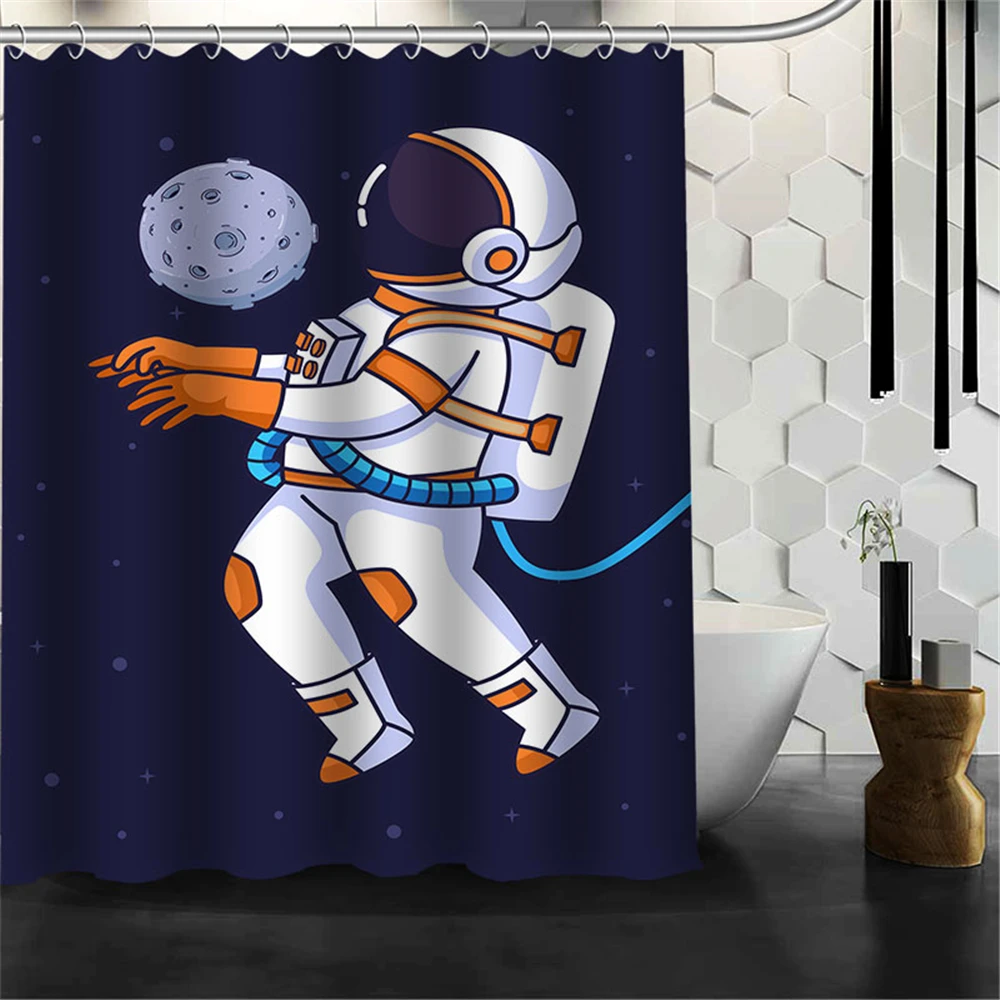 

Custom Child Astronaut Planet Space Shower Curtains Hooks Bathroom Waterproof Bath Room Home Decor Decoration 3D Print 211201-41