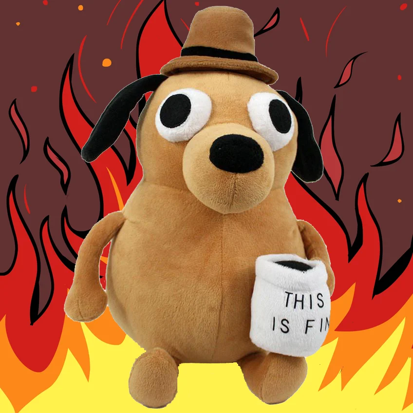 

25cm This Is Fine Meme Dog Plush Toys Coffee Cup Dog Animal Cute Poppy Stuffed Doll for Kids Gift