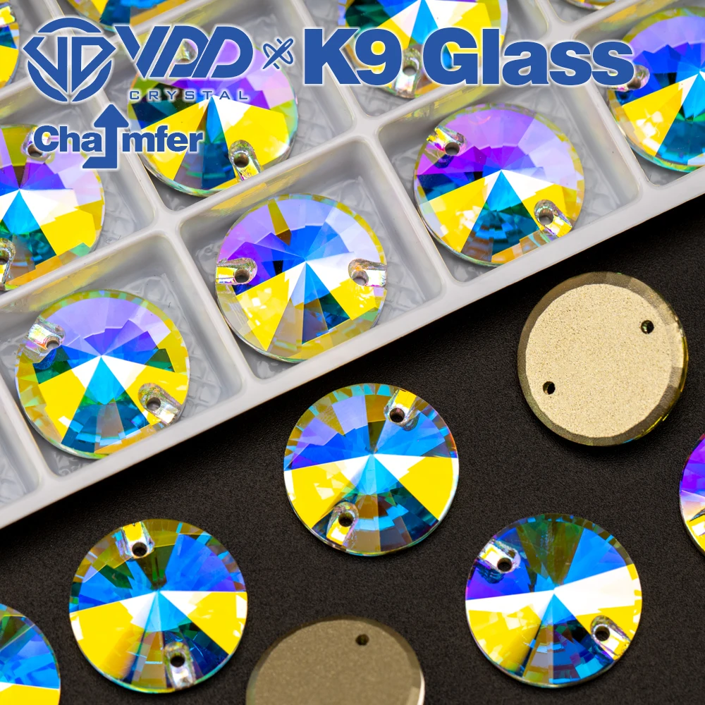 VDD Rivoli AAAAA Top Quality K9 Glass Sew On Rhinestone Sewing Crystal AB Flatback Strass Stones For Craft Clothes Wedding Dress