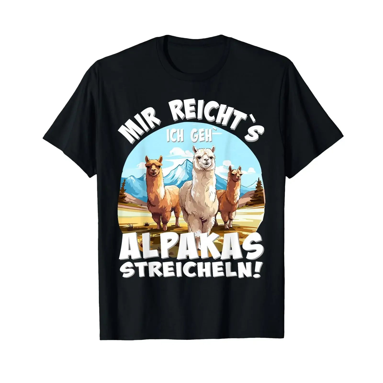Фото Альпаки и ламы Mir reichts ich GEH Alpakas Stroke Футболка винтажная, выстиранная, эластичная, стильная, унисекс, универсальная, дышащая, повседневная. №1