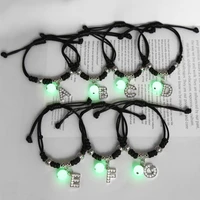 26 letter rhinestone alphabet luminous beads bracelets for women handmade woven black rope initials name bracelet couple jewelry