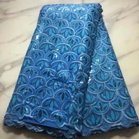 nigerian sky blue tulle lace 5 yards fabric 2022 african high quality embroidered sequin fabric french for wedding prom dress