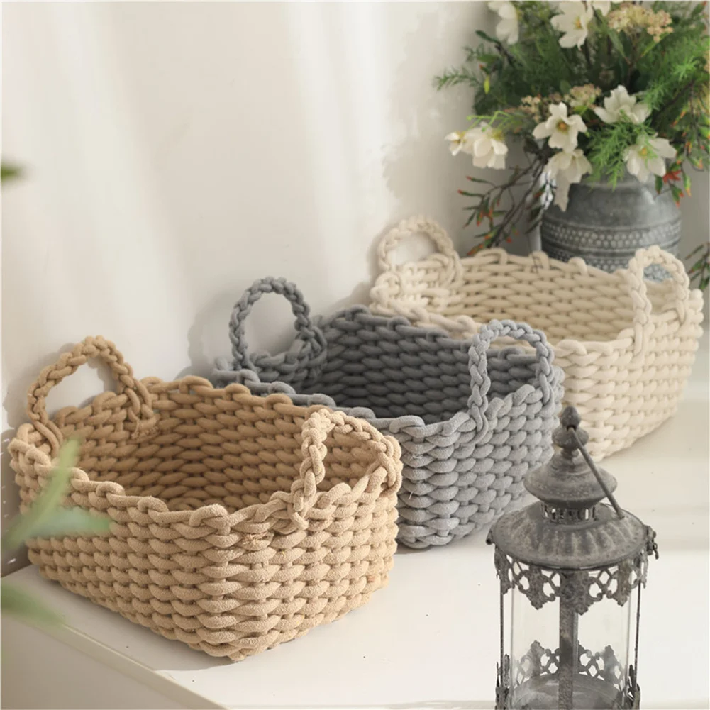 

1x Cotton Rope Weaving Box Baskets Storage Necklace Earrings Cosmetics Organizer Desktop Storage Home Organization Basket