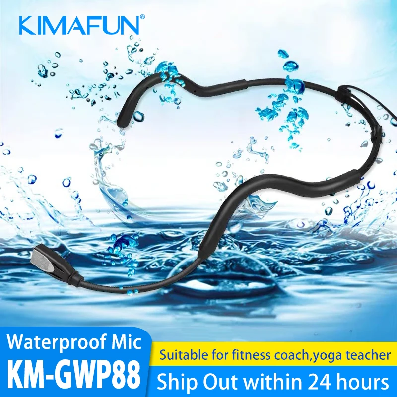 Фото Беспроводная черная гарнитура KIMAFUN 2,4G, водонепроницаемая микрофонная система с передатчиком и приемником 3,5 мм, дизайн для фитнес-тренера №1