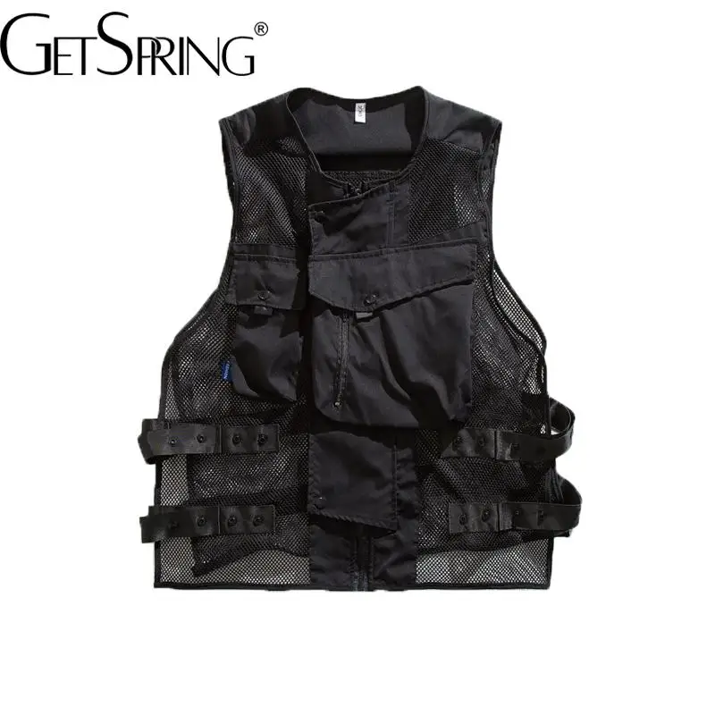 

GetSpring Women Vest 2022 Autumn New Multi Pocket Single Breasted Loose Sleeveless Waistcoat Fashion All Match Female Tops New