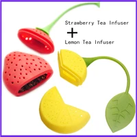 1pcs silicone strawberry 1pcs lemon loose tea leaf strainer herbal spice infuser filter diffuser