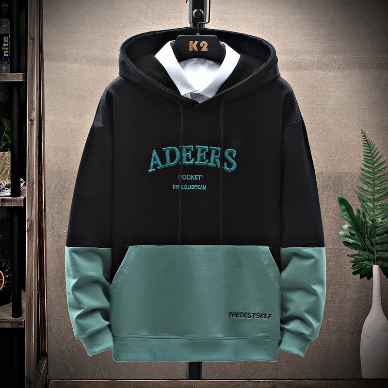 

Men's Clothing Color Block Stitching Hip Hop Streetwear Letter Print Sweatshirt Spring Fashion Hoodies Harajuku Punk Sweatshirts