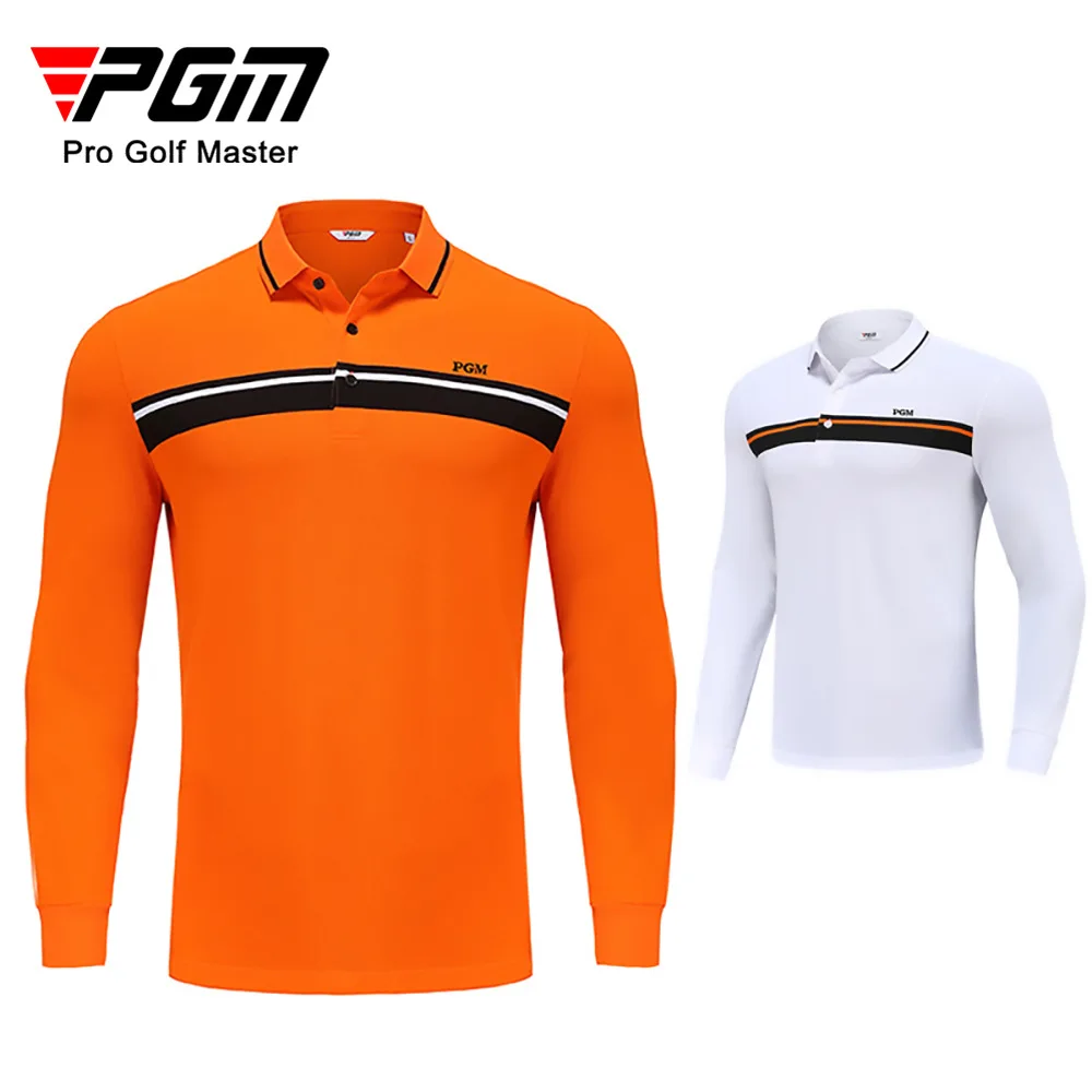 PGM Autumn Winter Men's Golf Shirts Sportswear Soft Keep Warm Side Splits at Waist Hem Cotton Long Sleeve Golf T-shirt For Men