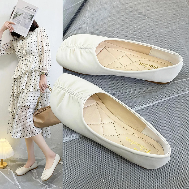

Shoes Woman Flats Modis All-Match Autumn Shallow Mouth Slip-on Square Toe Casual Female Sneakers Dress 2022 Moccasin New Boat Fa