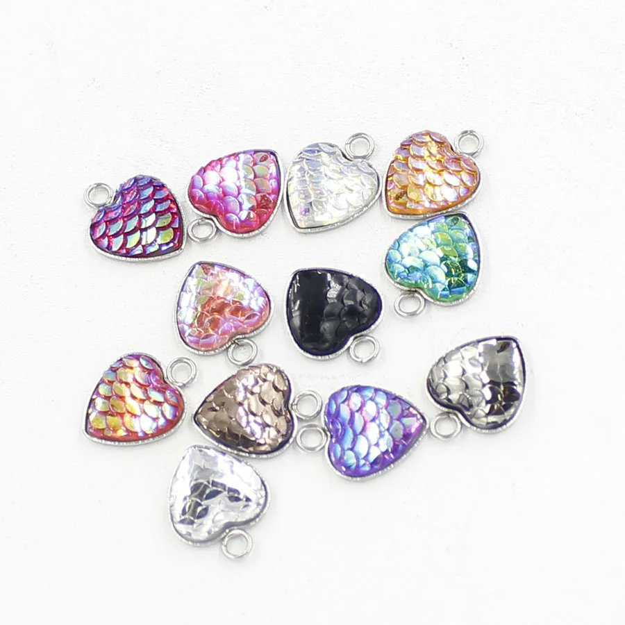 

New 10pcs Stainless steel Heart Fish Scale Charms Pendant 12MM For Diy Bracelet Jewelry Making Wholesal