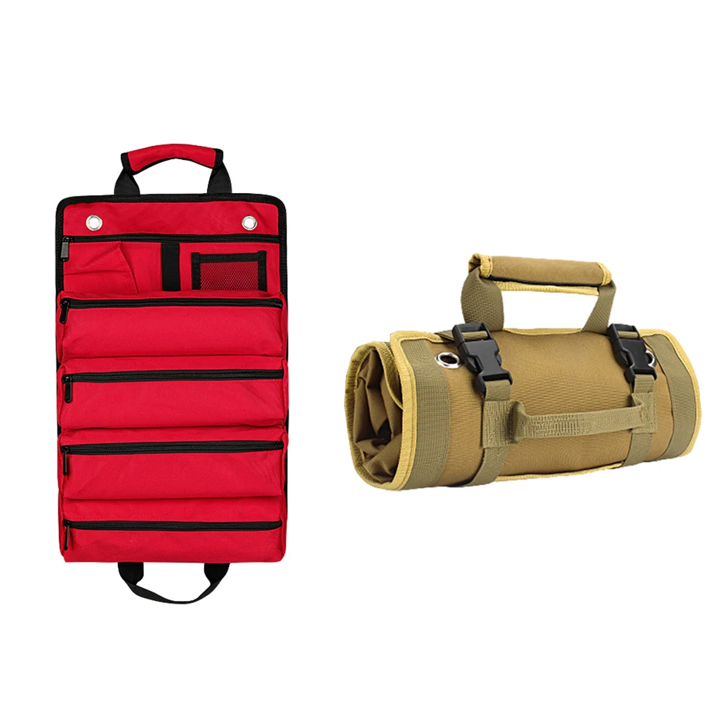 

Multifunctional Large Capacity Tool Bag Maintenance Storage Bags Roll Up Kit Pouch Organizer with 4 Main Pockets Handbag Red
