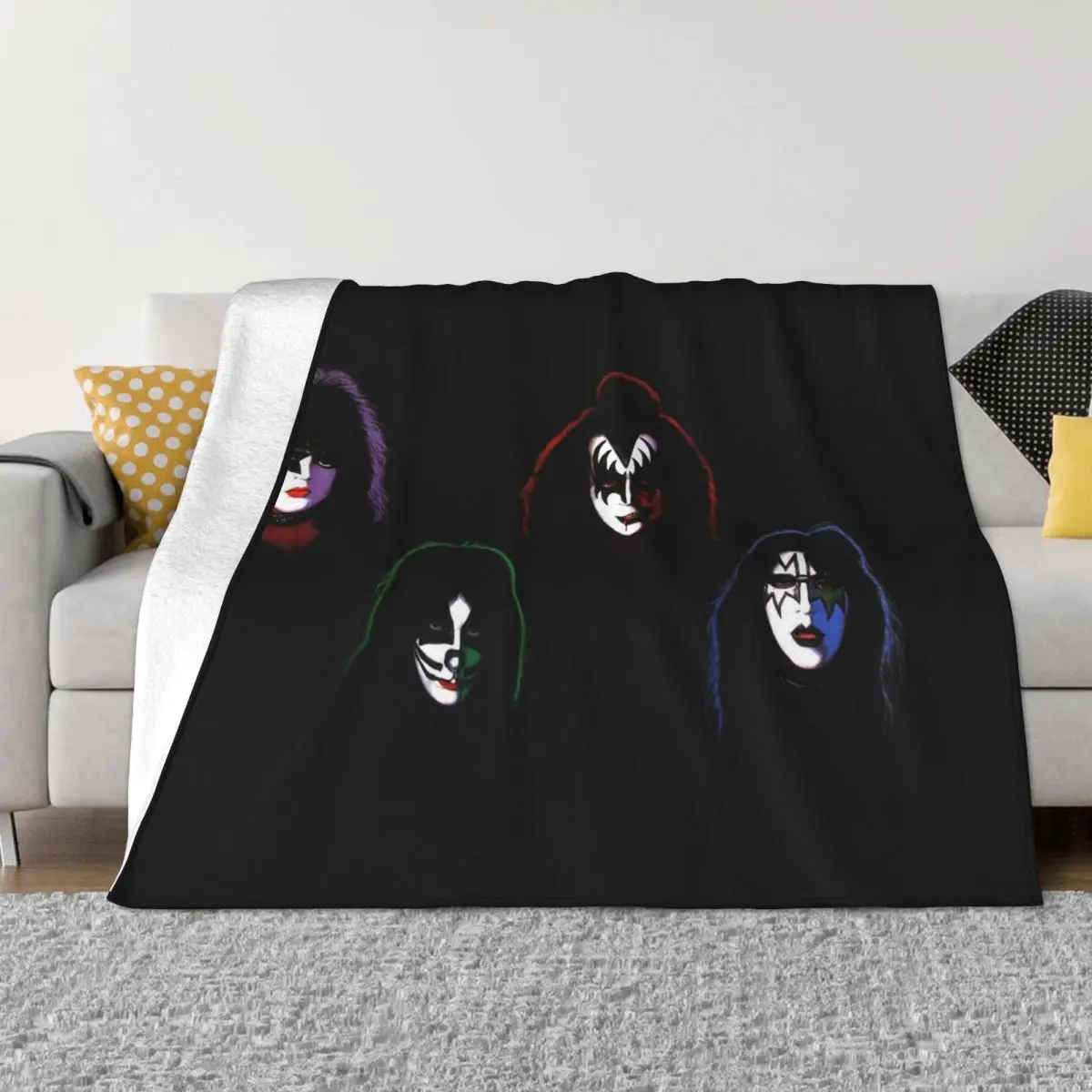 

Kiss Rock Band Blanket Flannel Decoration Retor Super Star Multi-function Warm Throw Blankets for Bed Bedroom Quilt