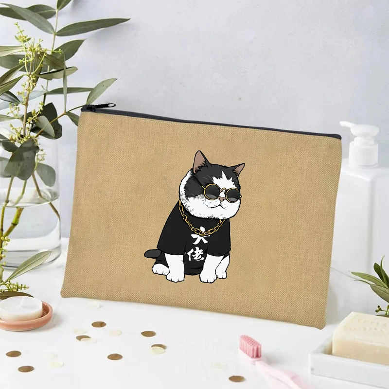 Холщовая сумка для хранения с принтом кота всякая всячина дорожная парфюмерная