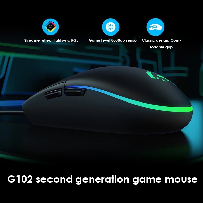 New G102 Wired Gaming Mouse Backlit Mechanica Side Button Glare Mouse Macro Laptop RGB Gaming Mouse Business Office Wired Mouse