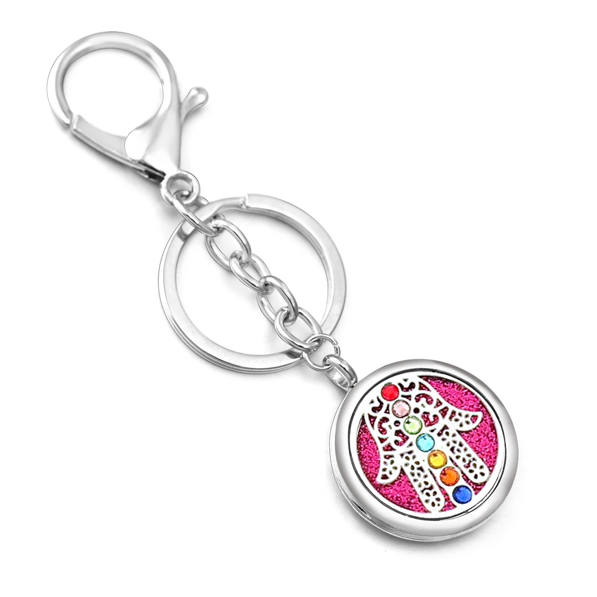 

Fashion Inlaid Zircon Palm Key Pendant Jewelry Aromatherapy Stainless Steel Essential Oil Diffuser Perfume Locket KeyChain Gift